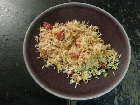 Riz à la persanne, speck et tomate confite