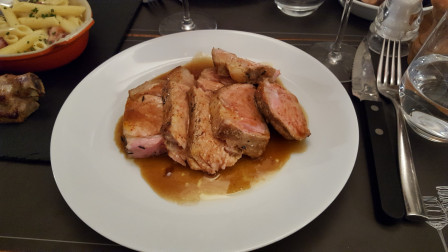 Côte de veau, Macaronis à la crème au Lard Paysan