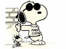 snoopy et le piaf avec des lunettes noirs s'appuyant sur un mur. Snoopy porte un pull avec l'inscription «Math is cool»